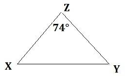 In triangle xyz, xz = yz and mz = 74°. the longest side of the triangle is:  a. xz b. yz c. xy d. xm