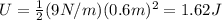 U=\frac{1}{2}(9 N/m)(0.6 m)^2=1.62 J