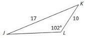 What is the measure of angle j in the triangle below? drawing is not to scale. a. 97° b