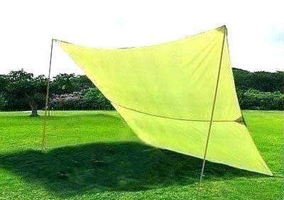 two math students erect a sun shade on the beach (similar to the one pictured here). th