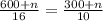 \frac{600+n}{16}= \frac{300+n}{10}