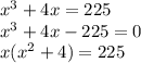 x^3+4x=225\\x^3+4x-225=0\\x(x^2+4) = 225