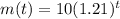 m(t)= 10(1.21)^t