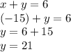 x+y=6\\(-15)+y=6\\y=6+15\\y=21