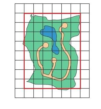 Plz  plzb   each square on the grid represents 1 km2. what is the approximate area of this park