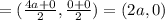 =(\frac{4a+0}{2},\frac{0+0}2{})=(2a,0)