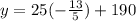 y=25(-\frac{13}{5})+190