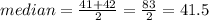 median=\frac{41+42}{2} =\frac{83}{2} =41.5
