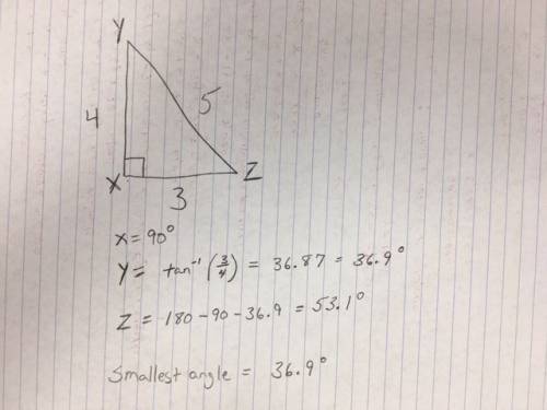 In triangle xyz , what is the measure of the smallest angle to the nearest tenth of a degree?  the l