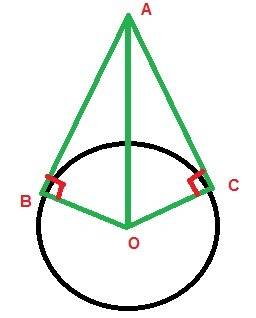 Given that two tangent lines are constructed from the shared point a outside a circle to the points