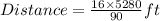 Distance = \frac{16\times 5280}{90}ft