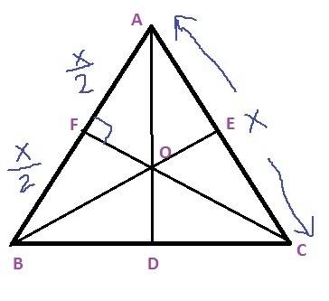 In equilateral δabc, ad, be, and cf are medians. if fo = 4, then ae = a) 4 b) 4 3 c) 8 d) 12