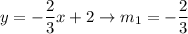 y=-\dfrac{2}{3}x+2\to m_1=-\dfrac{2}{3}