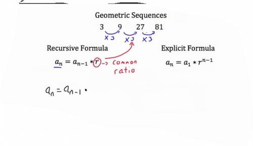 State the geometric sequence both recursive and explicit formulas.
