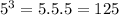 5^3=5.5.5=125