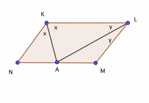 Given:  klmn is a parallelogram, ka − angle bisector of ∠k la − angle bisector of ∠l prove:  m∠kal =