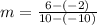 m=\frac{6-(-2)}{10-(-10)}