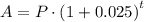 A = P \cdot \left(1 +0.025 \right)^{ t}