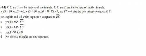 R, s, and t are the vertices of one triangle. e, f, and d are the vertices of another triangle. m∠r