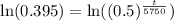 \text{ln}(0.395)=\text{ln}((0.5)^{\frac{t}{5750}})