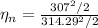 \eta_n=\frac{307^2/2}{314.29^2/2}