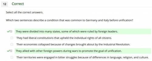 Which statement regarding italy’s unification is correct?  (5 points) a lack of cultural diversity a