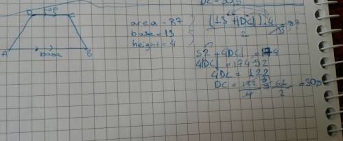 The area of a trapezoid is 87, the base is 13 long, the height is 4. find the length of the top of t