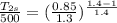 \frac{T_{2s}}{500} = (\frac{0.85}{1.3})^\frac{1.4 - 1}{1.4}