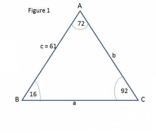 In △abc, m∠a=72 △ a b c , m ∠ a = 72 °, c=61 c = 61 , and m∠b=16 m ∠ b = 16 °. find the perimeter of