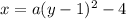 x = a(y -1)^2 - 4