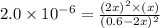 2.0\times 10^{-6}=\frac{(2x)^2\times (x)}{(0.6-2x)^2}