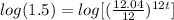 log(1.5)=log[(\frac{12.04}{12}})^{12t}]
