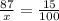 \frac{87}{x} =  \frac{15}{100}