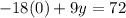 -18(0)+9y=72