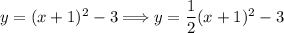 y=(x+1)^2-3 \Longrightarrow y=\dfrac{1}{2}(x+1)^2-3
