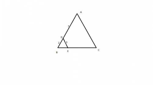 In aabc, point d is on ab, and point e is on bc such that de || ac. if db = 2, da = 7, and de = 3, w