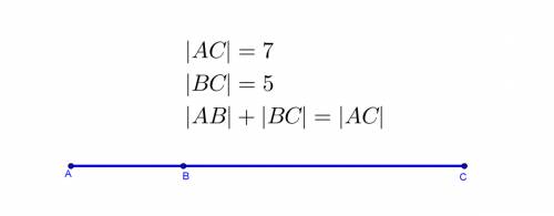 Ab and bc share point b to form ac. if ac=7 and bc=5, then what is the length of ab?