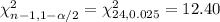 \chi^2_{n-1, 1-\alpha/2}=\chi^2_{24,0.025}=12.40