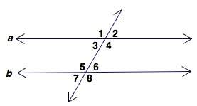 Which set of angles are vertical angles? a) 1 and 7 b) 1 and 4 c) 2 and 4 d) 3 and 5
