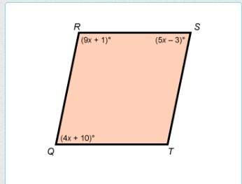 Qrst is a parallelogram. determine the measure of ∠q pls