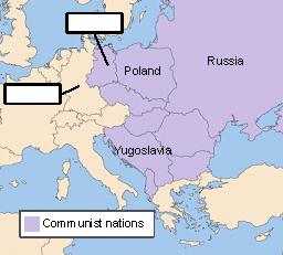 Look at the map of europe after world war ii.what countries’ names should appear in the blank areas?