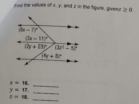 What is the value of x, y, and z? (picture included)