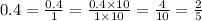 0.4 =\frac{0.4}{1} =  \frac{0.4\times 10}{1\times 10} = \frac{4}{10} = \frac{2}{5}