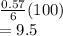 \frac{0.57}{6} (100) \\=9.5%