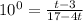 10^0=\frac{t-3}{17-4t}