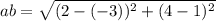 ab=\sqrt{(2-(-3))^2+(4-1)^2}