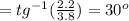 =tg^{-1} (\frac{2.2}{3.8} )=30^{o}