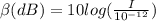 \beta(dB) = 10 log(\frac{I}{10^{-12}})