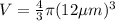 V = \frac{4}{3}\pi (12\mu m)^3