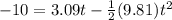 -10 = 3.09 t - \frac{1}{2}(9.81)t^2